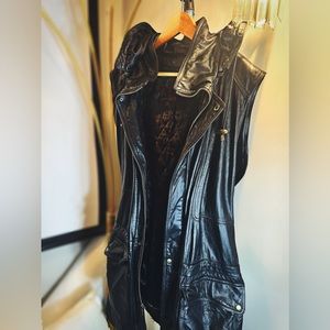 Purj Mens Leather long vest w patchwork